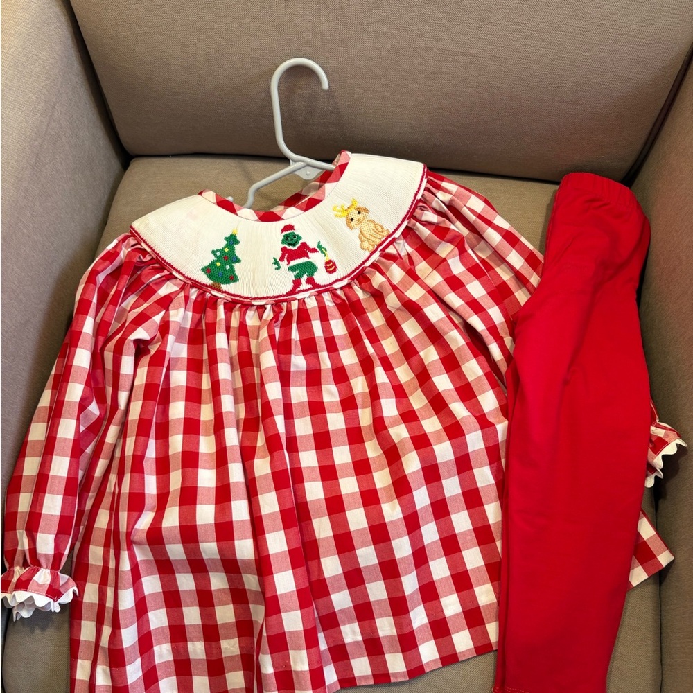 Red Checkered Holiday Dress with Red Leggings
